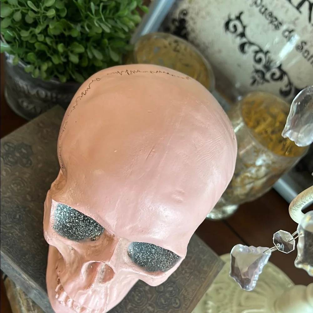 Halloween Gothic Glam Pink Skull Decor with Glitter Eyes